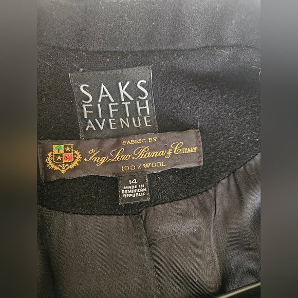 Saks Fifth Avenue -By Loro Piana &Italy   Women's Classic Black Pea Coat 14 Wool - Picture 5 of 6